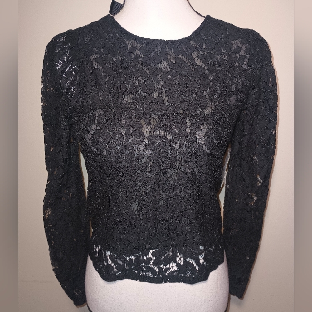 NWT 1. State.com Designer Lace Blouse w/ Bac Bow Tie (S/M
